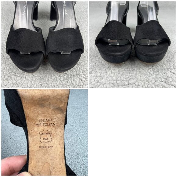 Stuart Weitzman Real Deal Sandal Heels Womens 5 Shoes Black Suede Platform Strap - Picture 11 of 12